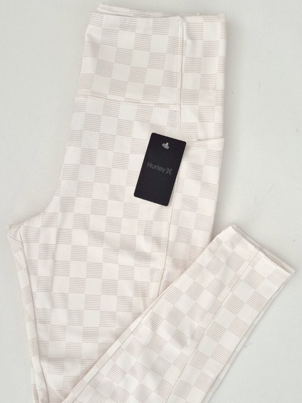 Hurley Pocket Leggings Checkered Print Ivory Combo Size L NWT